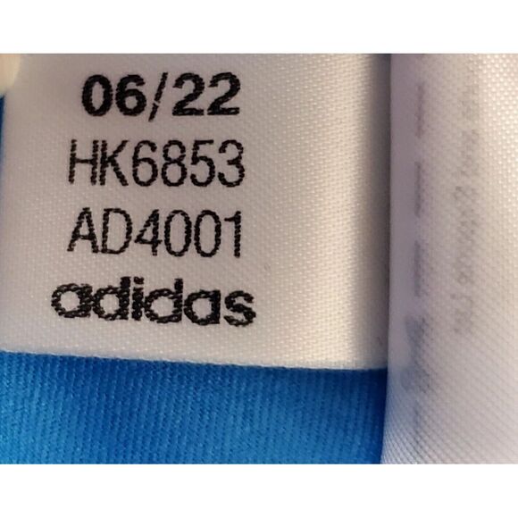 Adidas Golf Polo Shirt L Prisma Blue Short Sleeve Abstract Print Logo Raised Arm - Picture 11 of 12